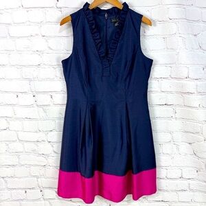 Jessica Howard navy Blue hot Pink Fit Flare Mini Dress size 12 statement collar